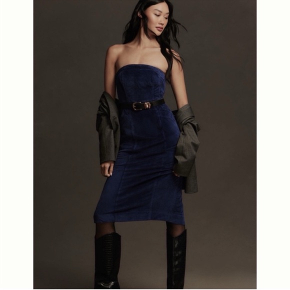 Anthropologie Dresses & Skirts - NWT Anthropologie Pilcro Royal Blue Strapless Corduroy Midi Dress Size 4